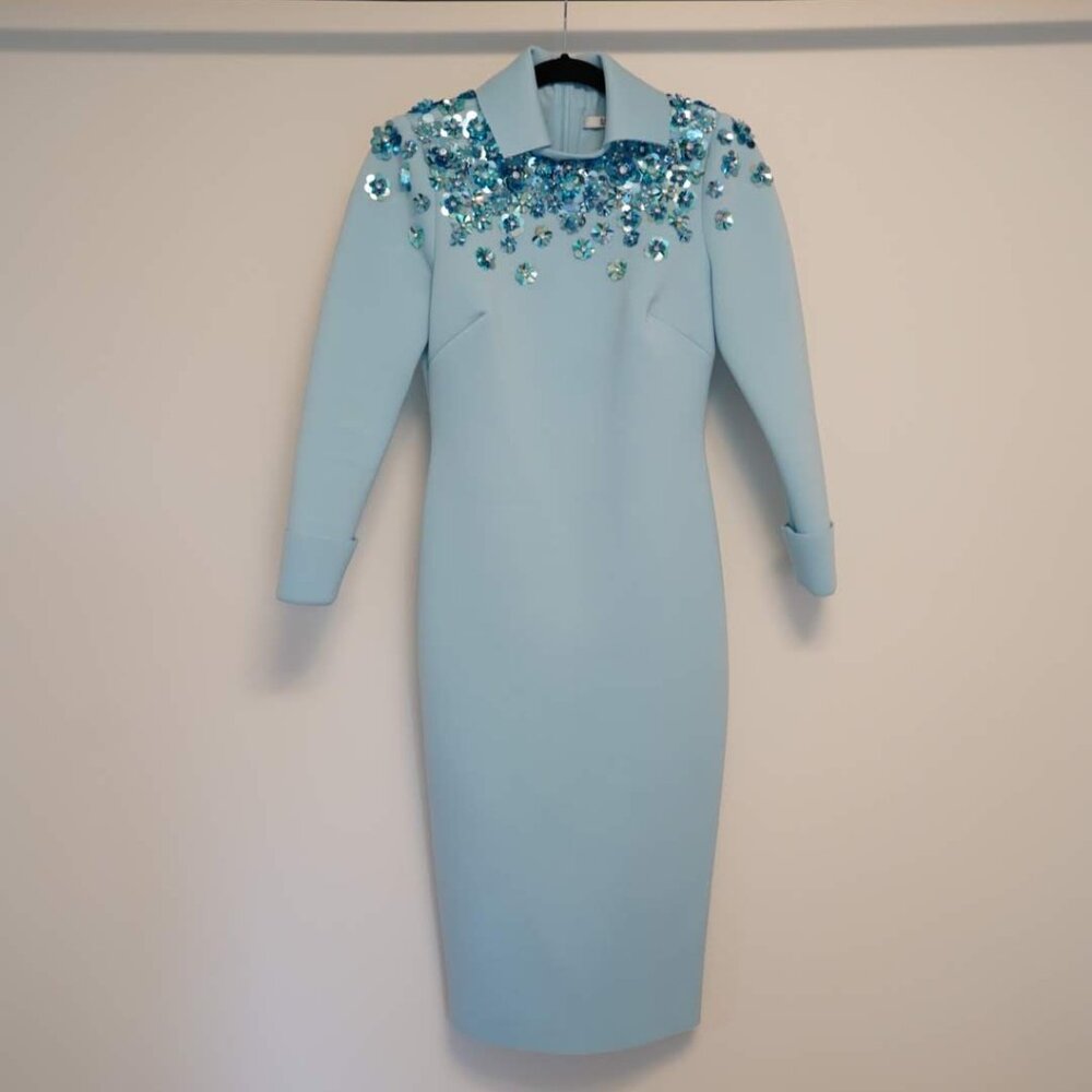 Badgley Mischka | Pale Blue Embellished Midi Dress